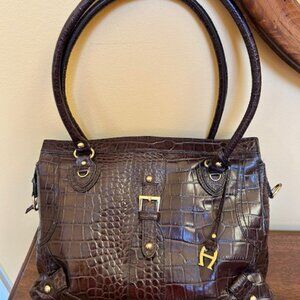 SOLD - NEW - Etienne Aigner Jasper Buckle Croc Embossed Leather Shoulder Bag